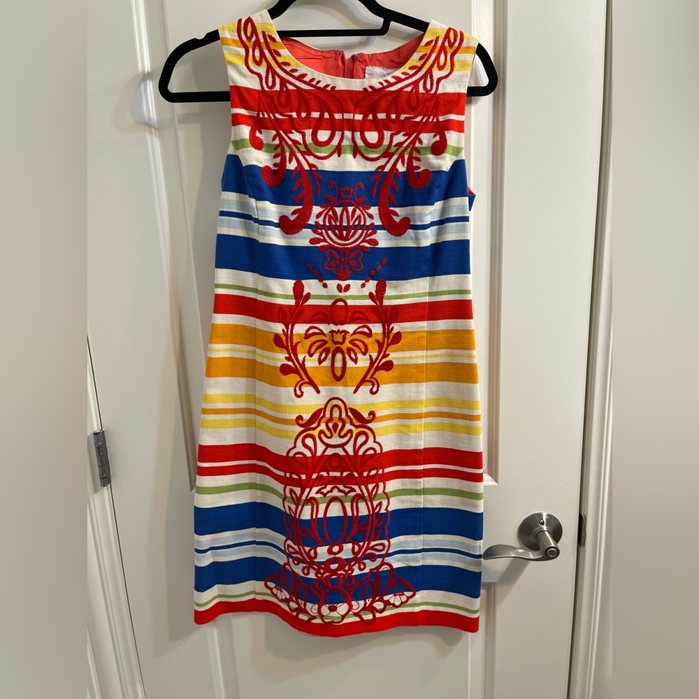 Anthropologie Tabitha Rainbow Stripe Embroidered Dress Size 2